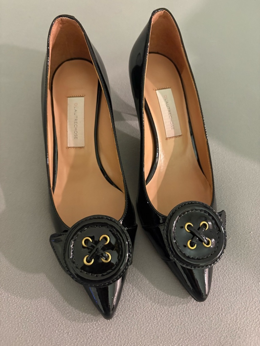 Black Patent Pointed Toe Kitten Heels 6